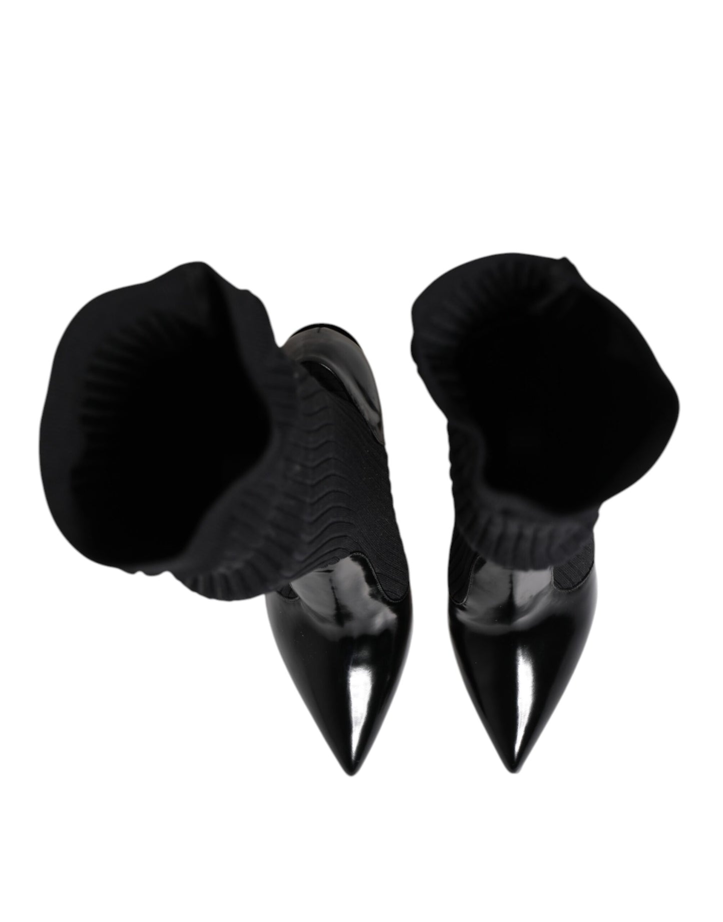 Dolce & Gabbana Zwarte Lederen Geribde Veterschoenen tot aan de Knie