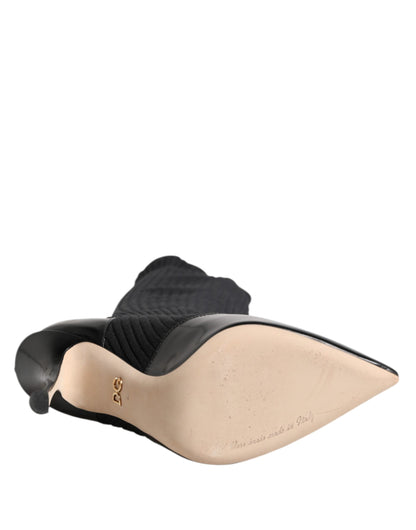 Dolce & Gabbana Zwarte Lederen Geribde Veterschoenen tot aan de Knie