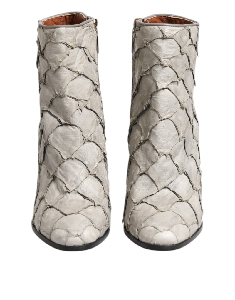 Dolce & Gabbana Off White Leather Ankle Boots for Women