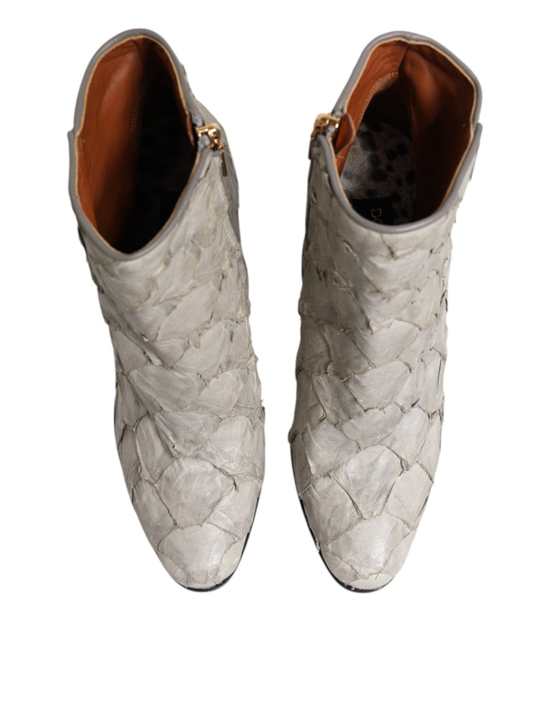 Dolce & Gabbana Off White Leather Ankle Boots for Women