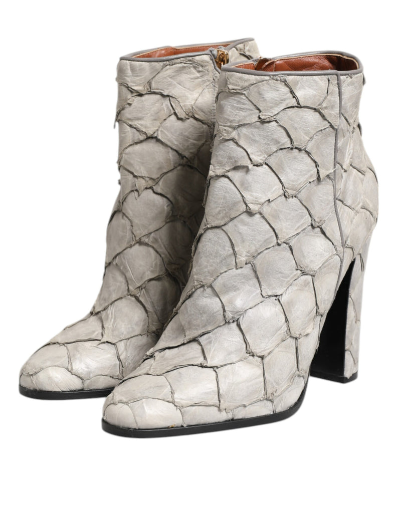 Dolce & Gabbana Off White Leather Ankle Boots for Women