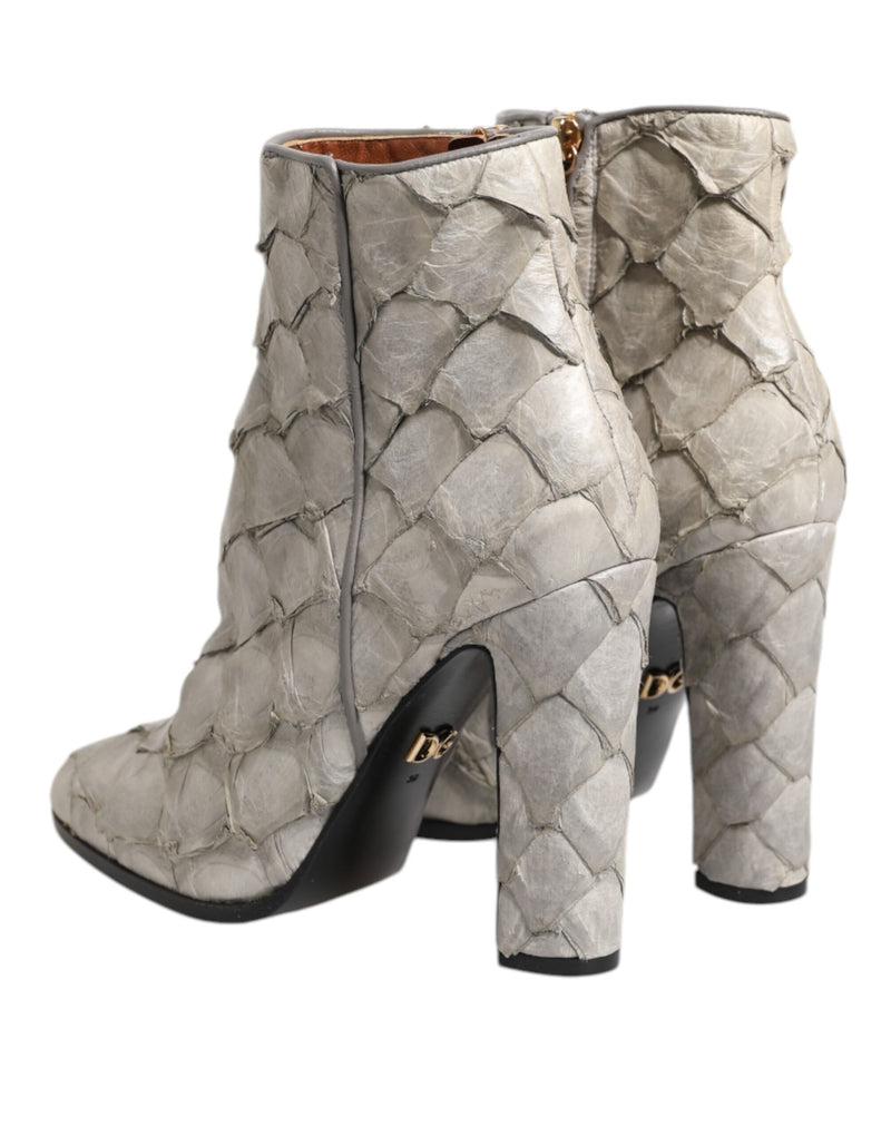 Dolce & Gabbana Off White Leather Ankle Boots for Women