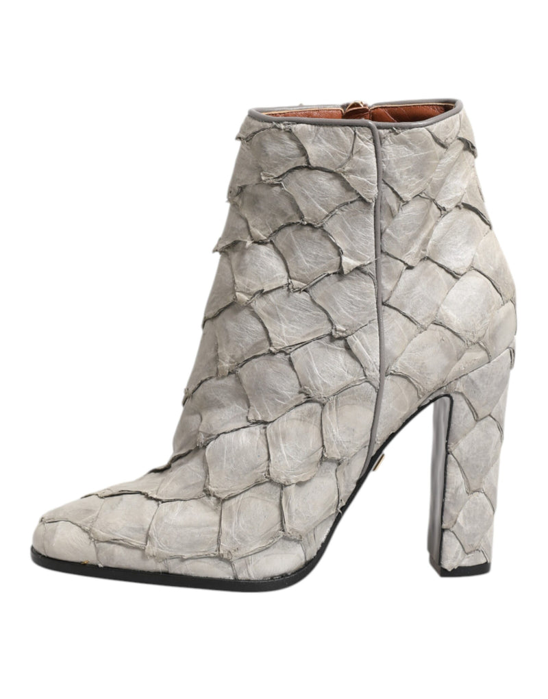Dolce & Gabbana Off White Leather Ankle Boots for Women