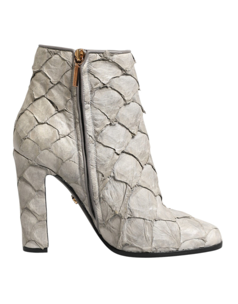 Dolce & Gabbana Off White Leather Ankle Boots for Women