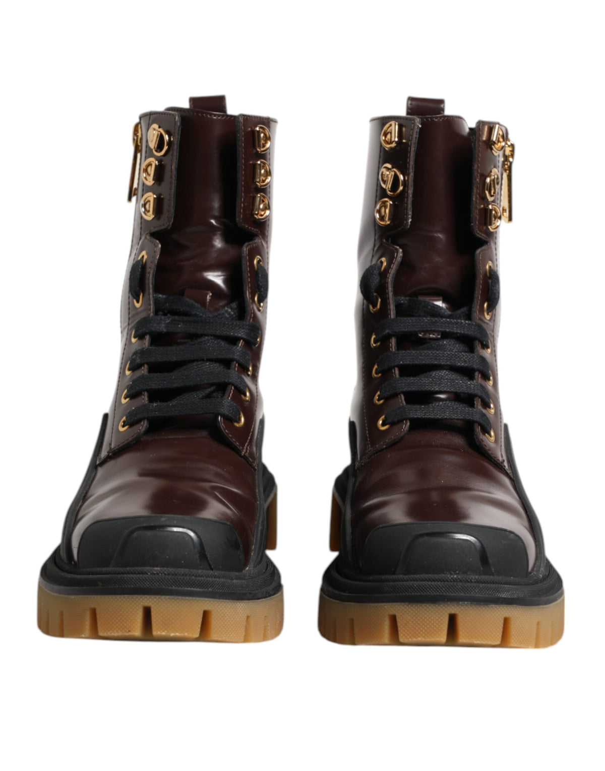 Dolce & Gabbana Maroon Leather Mid Calf Biker Boots