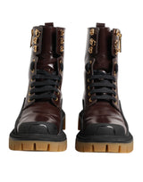 Dolce & Gabbana Maroon Leather Mid Calf Biker Boots
