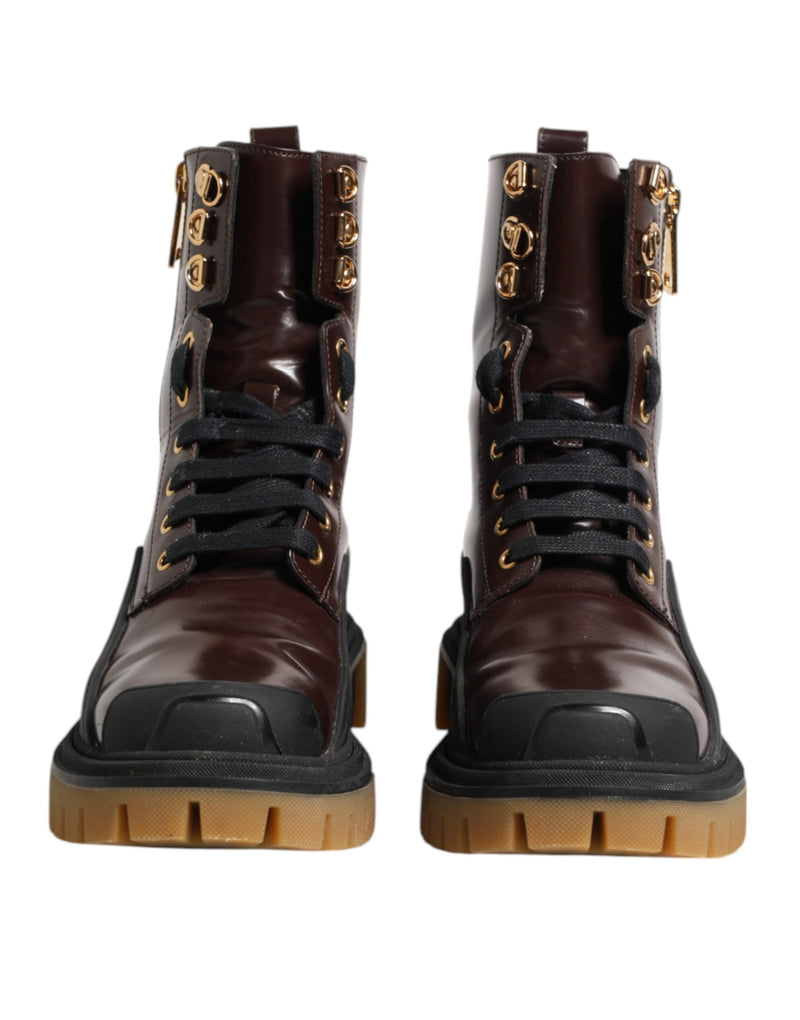 Dolce & Gabbana Maroon Leather Mid Calf Biker Boots