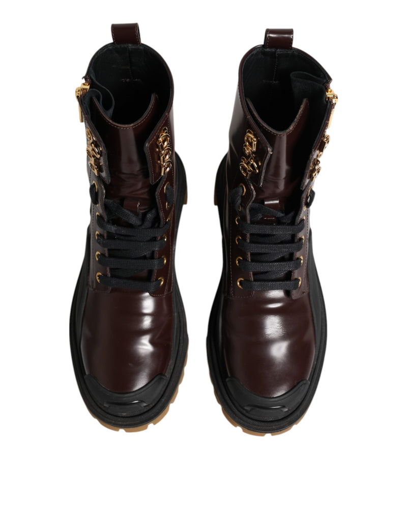 Dolce & Gabbana Maroon Leather Mid Calf Biker Boots