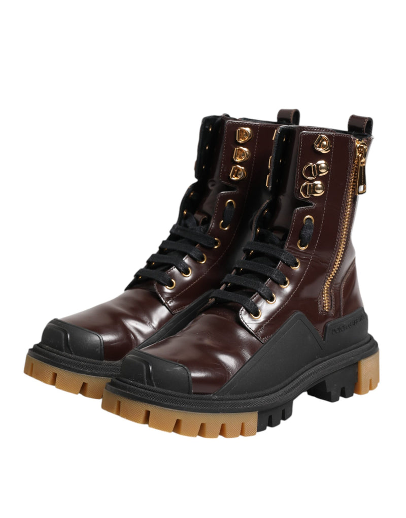 Dolce & Gabbana Maroon Leather Mid Calf Biker Boots