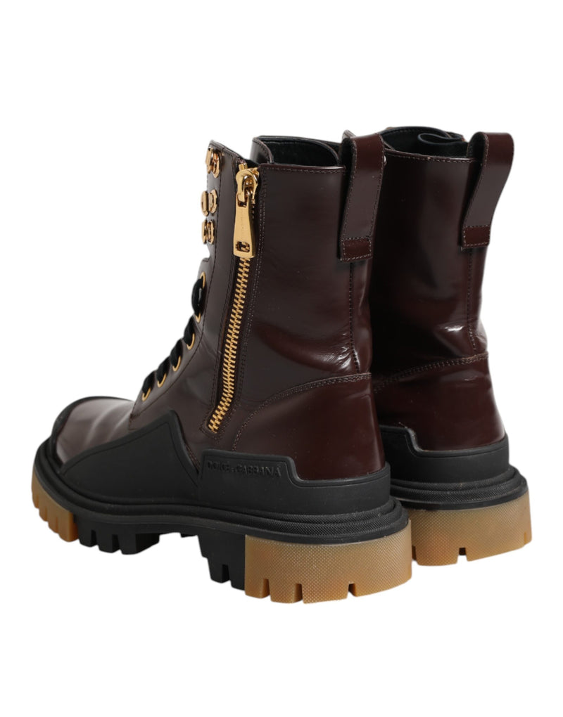 Dolce & Gabbana Maroon Leather Mid Calf Biker Boots