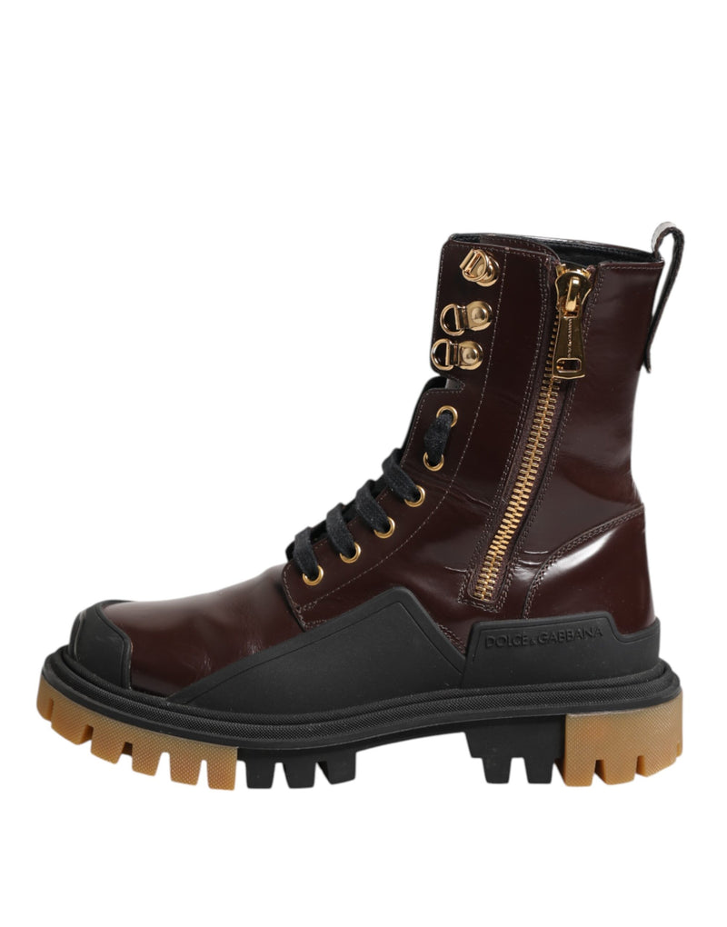 Dolce & Gabbana Maroon Leather Mid Calf Biker Boots