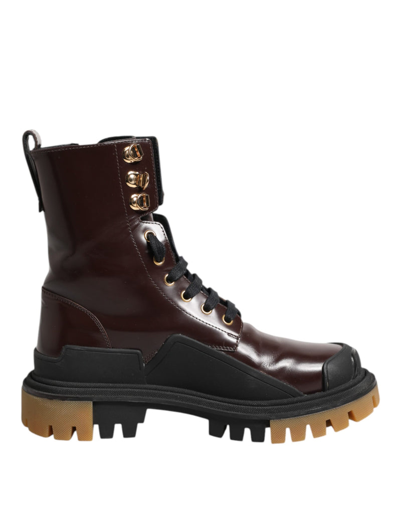 Dolce & Gabbana Maroon Leather Mid Calf Biker Boots