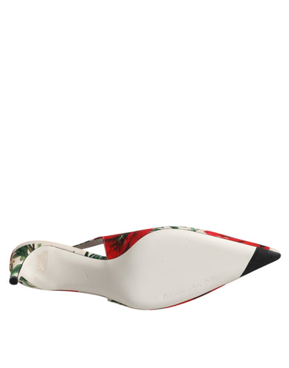 Dolce & Gabbana witte, bloemrijke hakken, slingback sandalen.