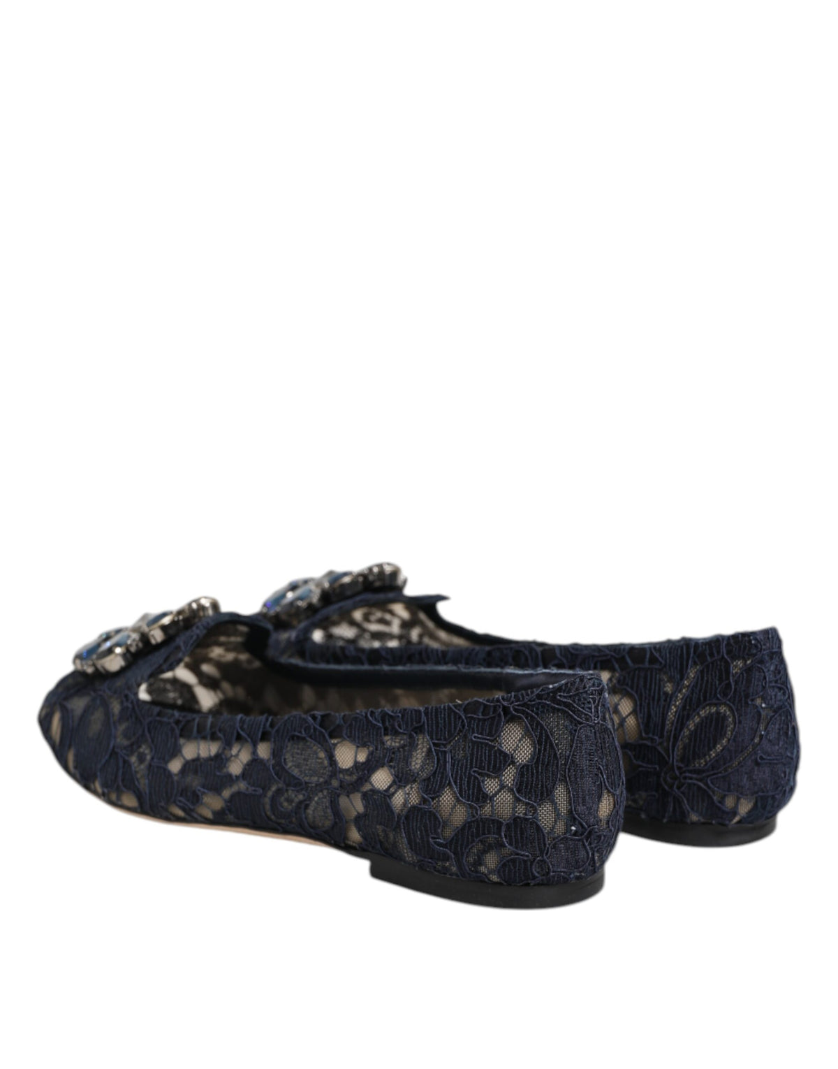 Dolce & Gabbana Blue Taormina Lace Crystal Flats Shoes
