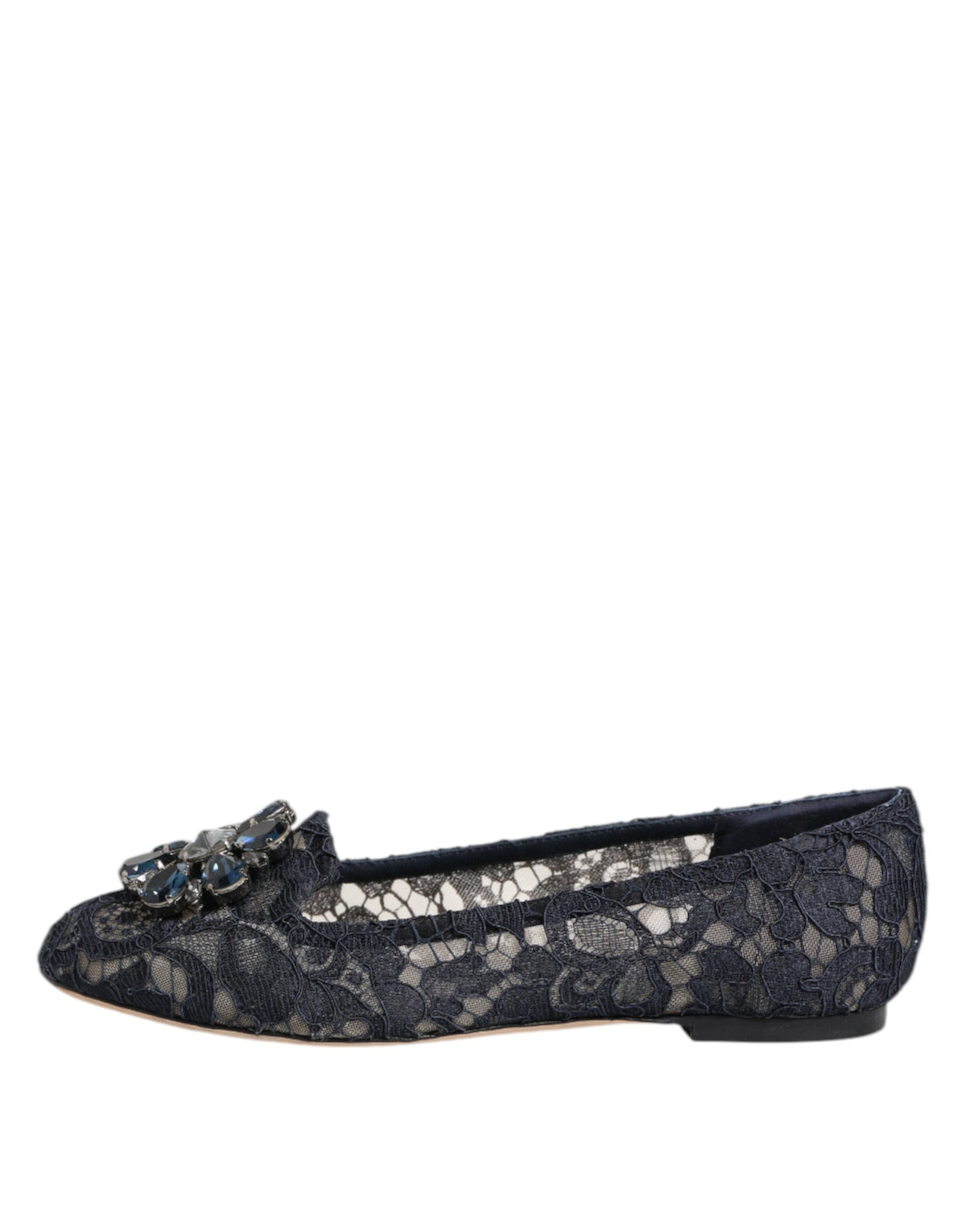 Dolce & Gabbana Blue Taormina Lace Crystal Flats Shoes