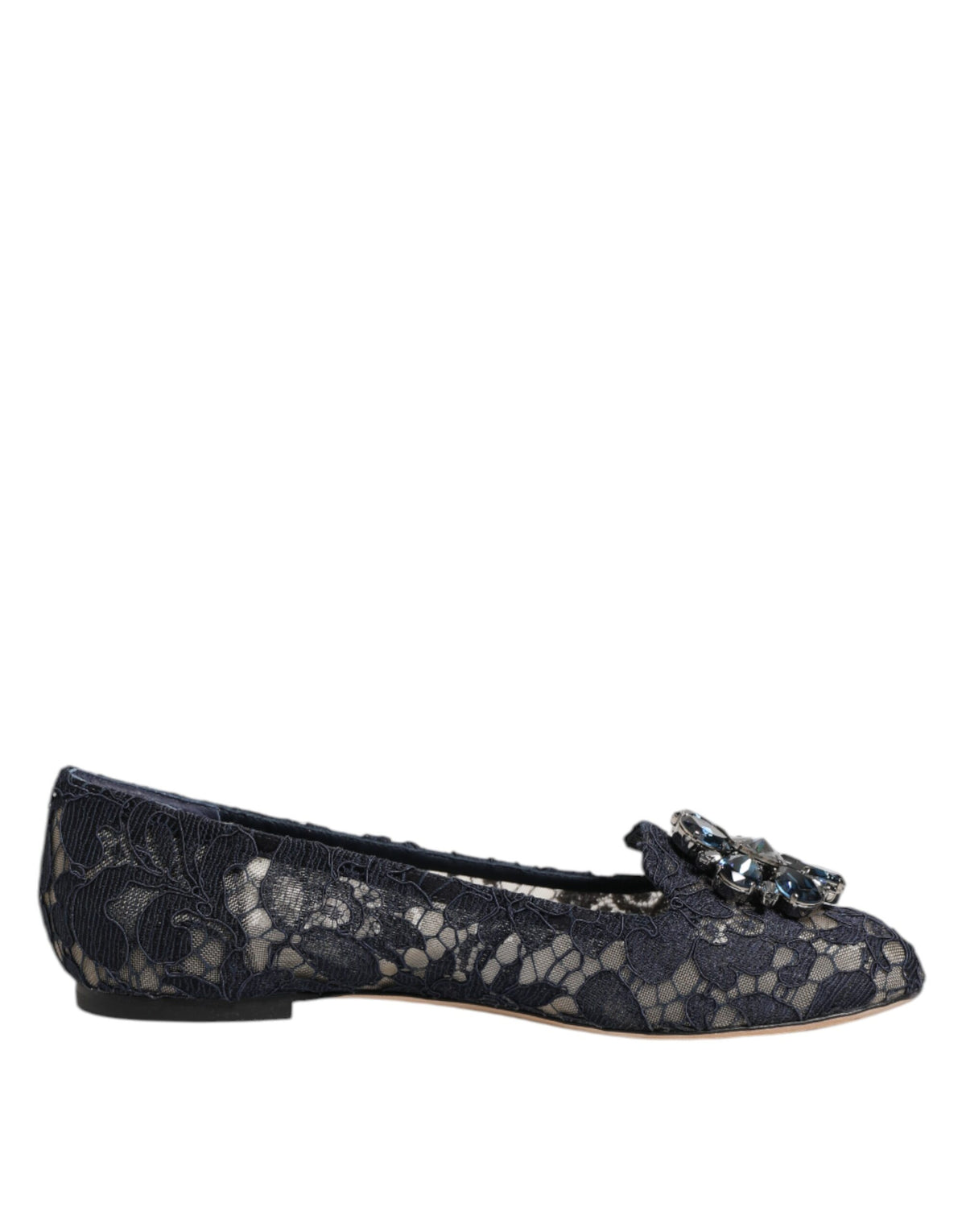 Dolce & Gabbana Blue Taormina Lace Crystal Flats Shoes