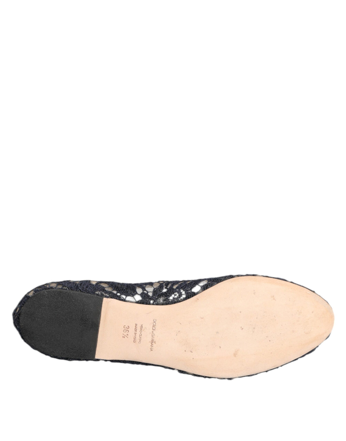 Dolce & Gabbana Blue Taormina Lace Crystal Flats Shoes