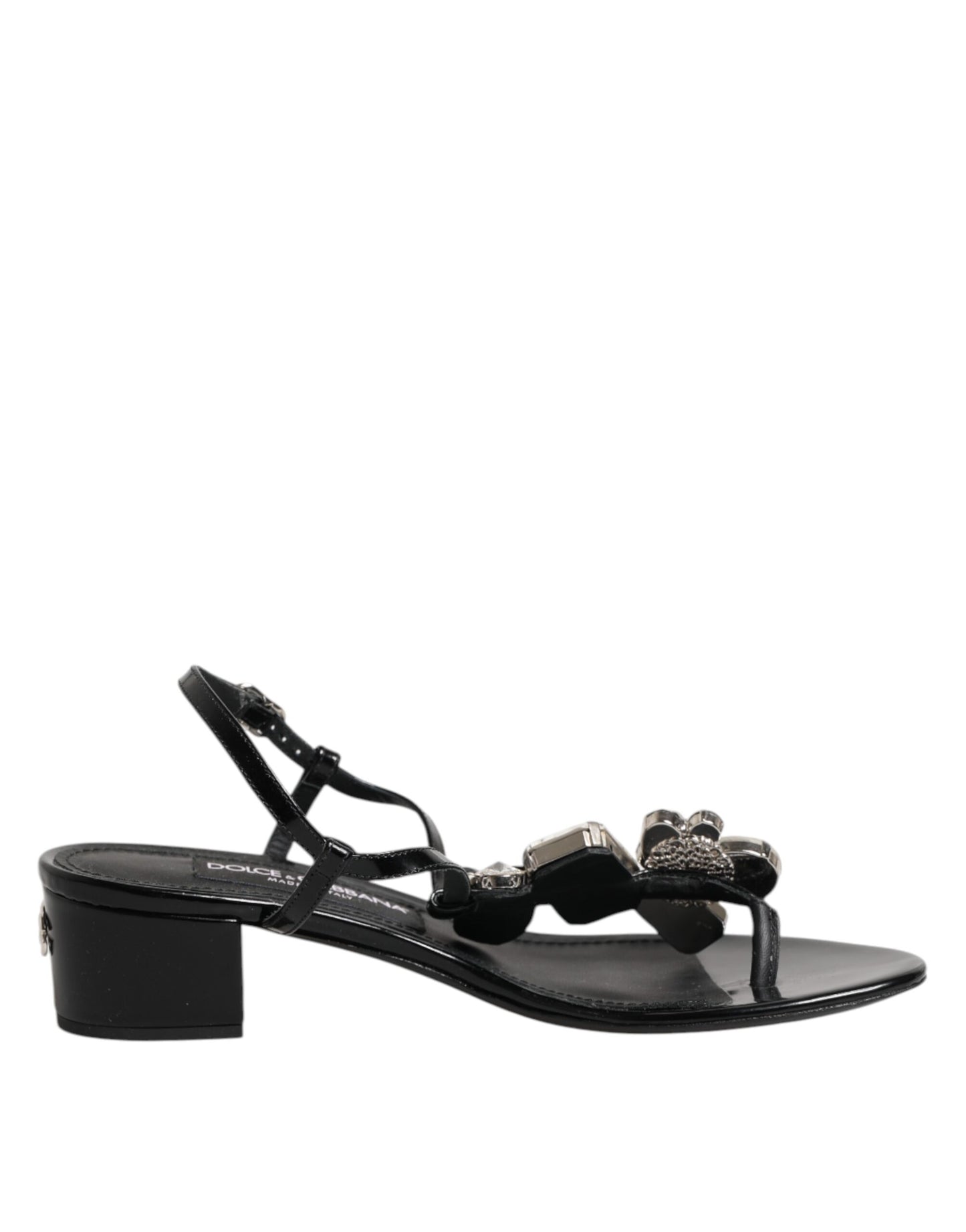 Dolce & Gabbana Zwarte Lederen Crystal Ankle Strap Sandalen