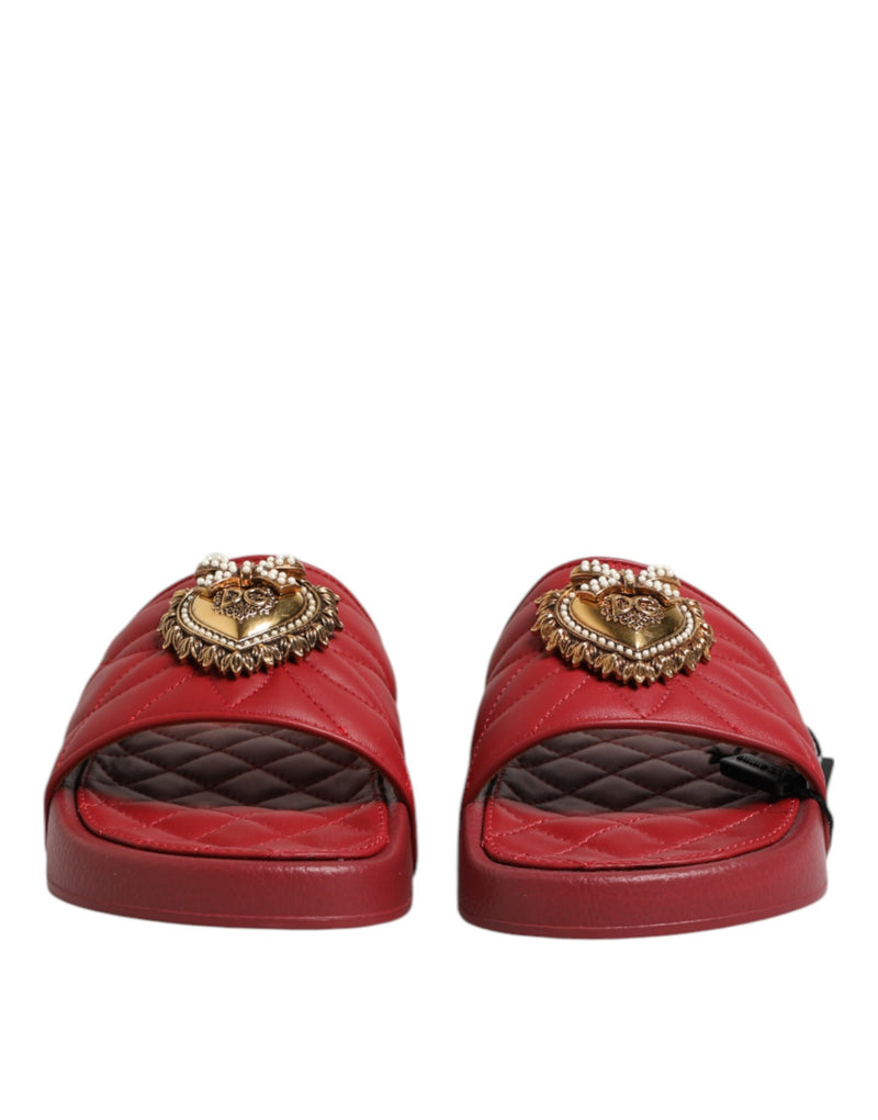 Dolce & Gabbana Red Devotion Matelassé Leather Slides