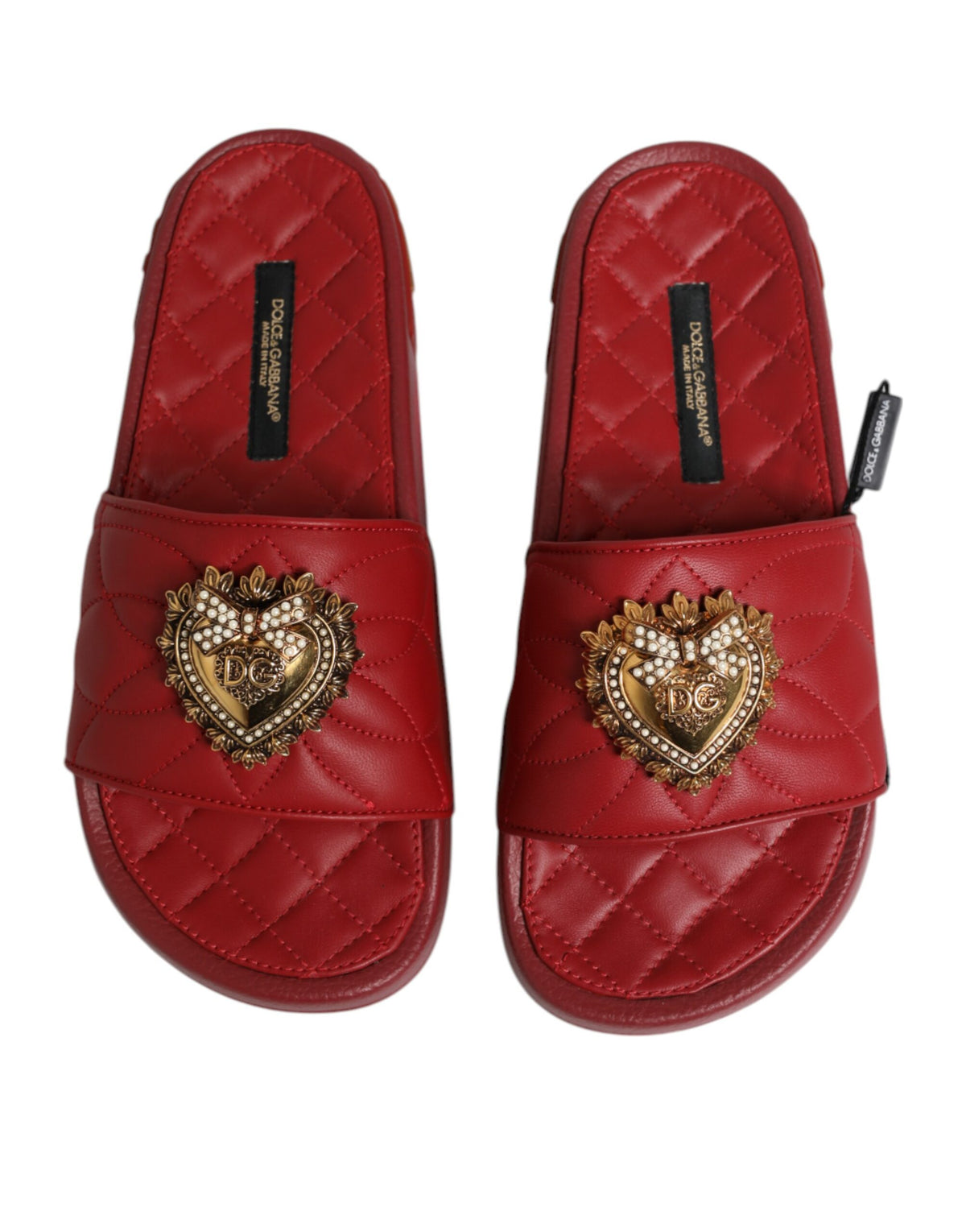 Dolce & Gabbana Red Devotion Matelassé Leather Slides