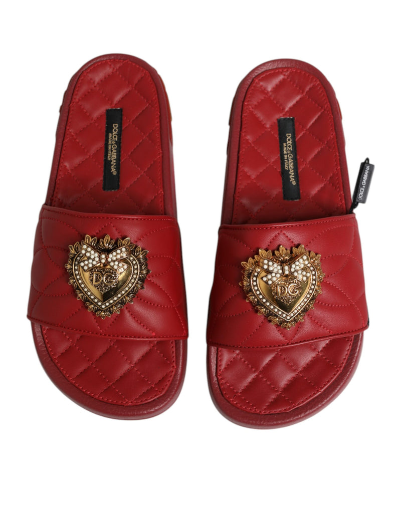 Dolce & Gabbana Red Devotion Matelassé Leather Slides