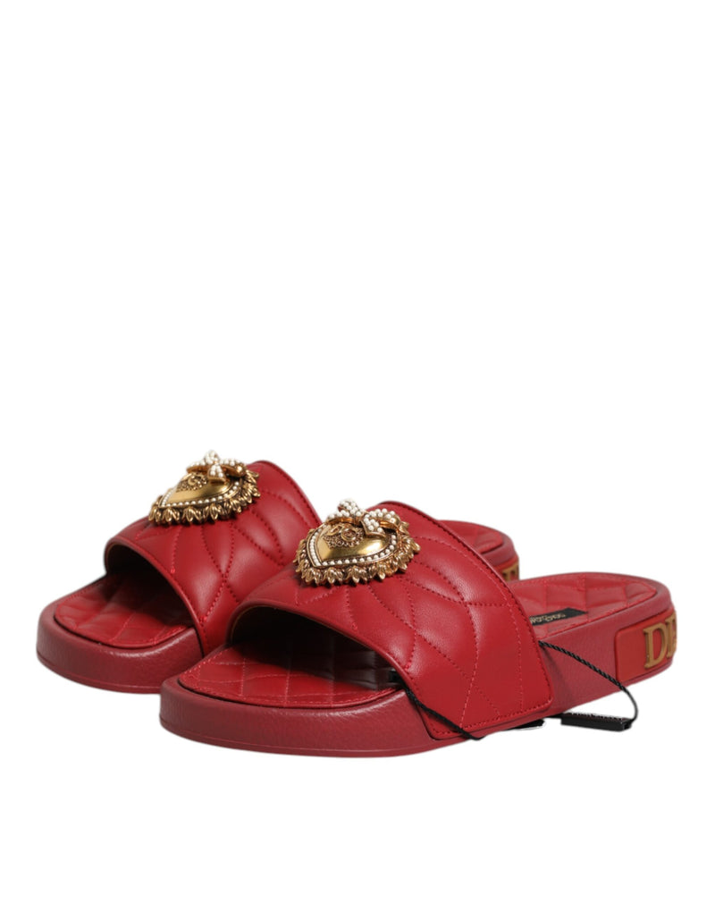 Dolce & Gabbana Red Devotion Matelassé Leather Slides