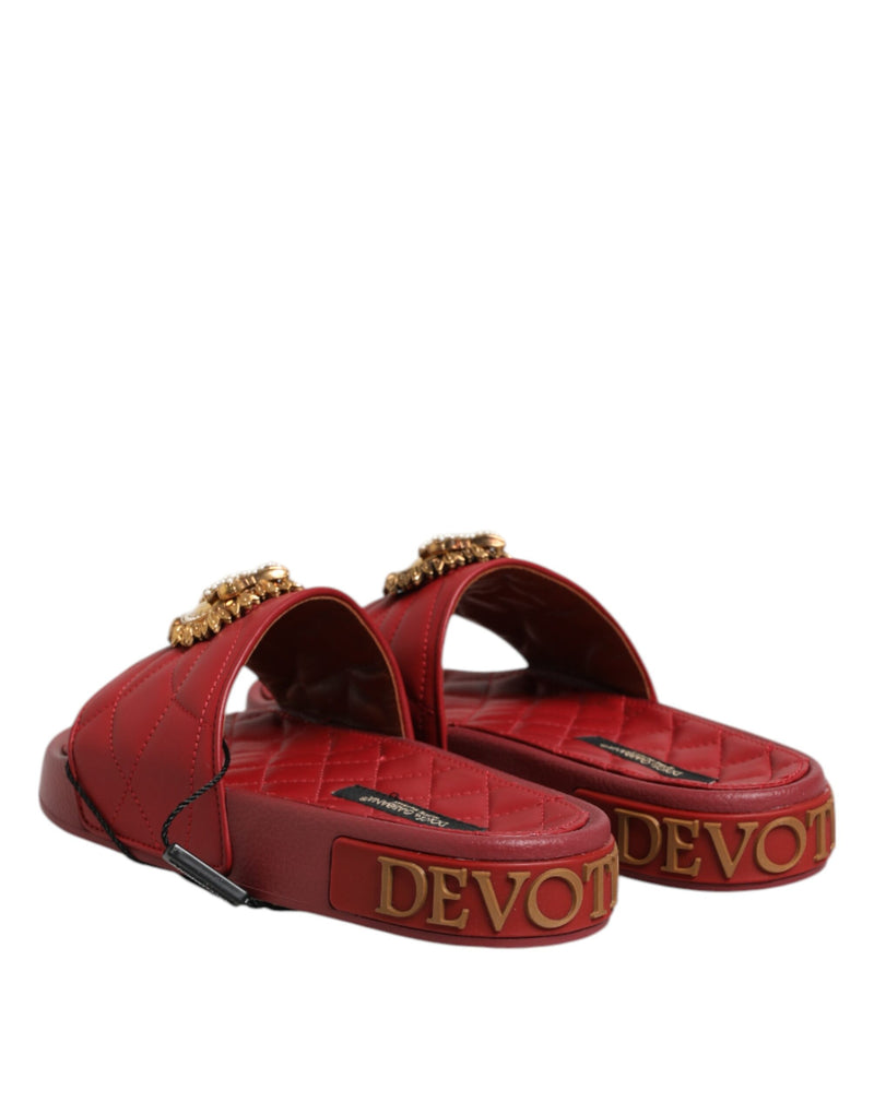 Dolce & Gabbana Red Devotion Matelassé Leather Slides