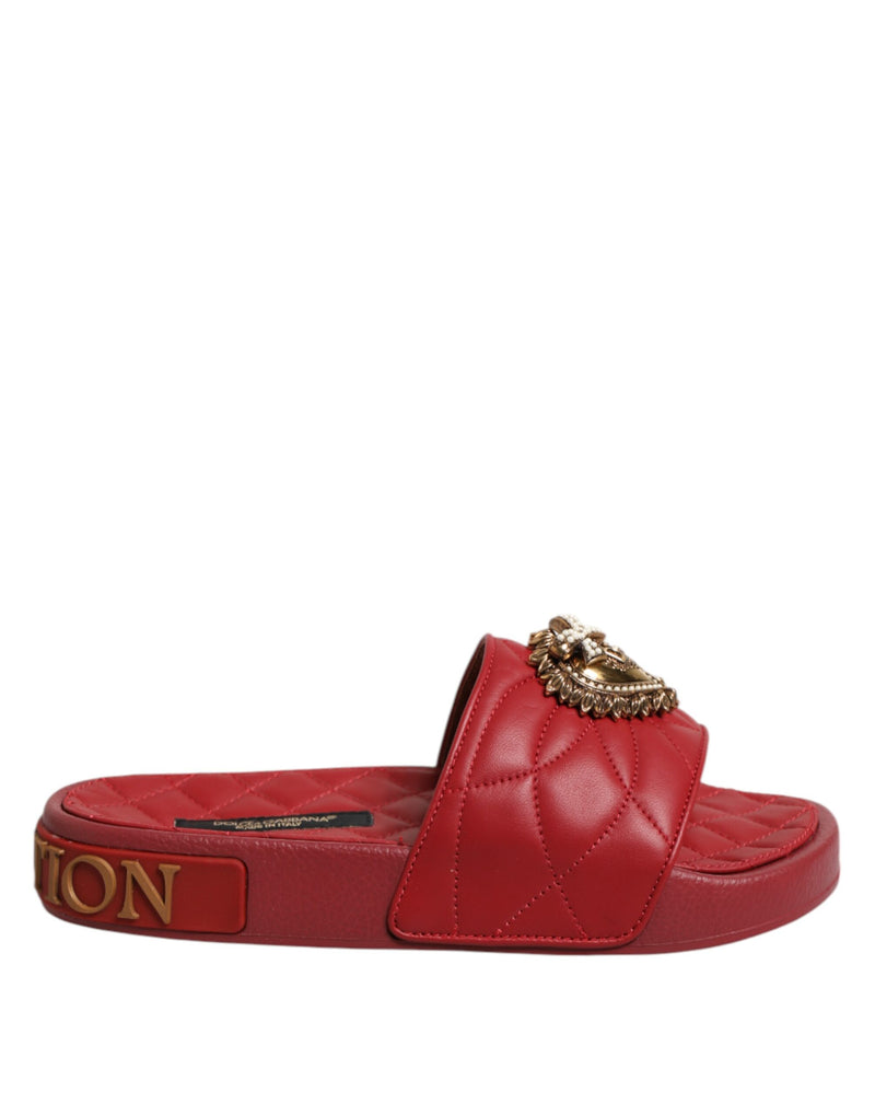 Dolce & Gabbana Red Devotion Matelassé Leather Slides
