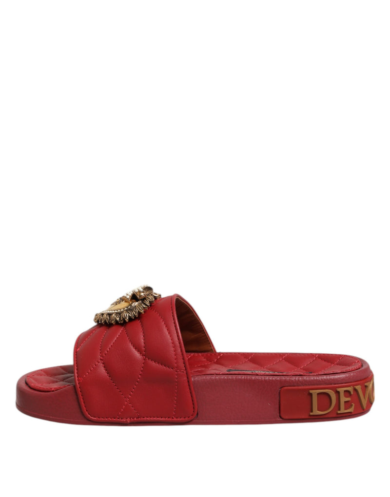 Dolce & Gabbana Red Devotion Matelassé Leather Slides