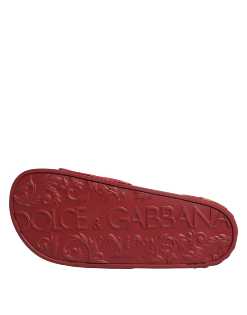 Dolce & Gabbana Red Devotion Matelassé Leather Slides