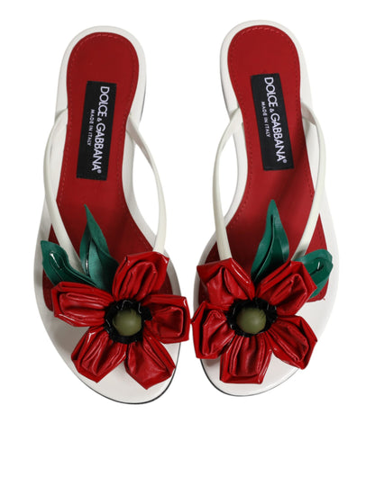 Dolce & Gabbana Rode Witte KEIRA Lederen Sandalen met Bloemenprint