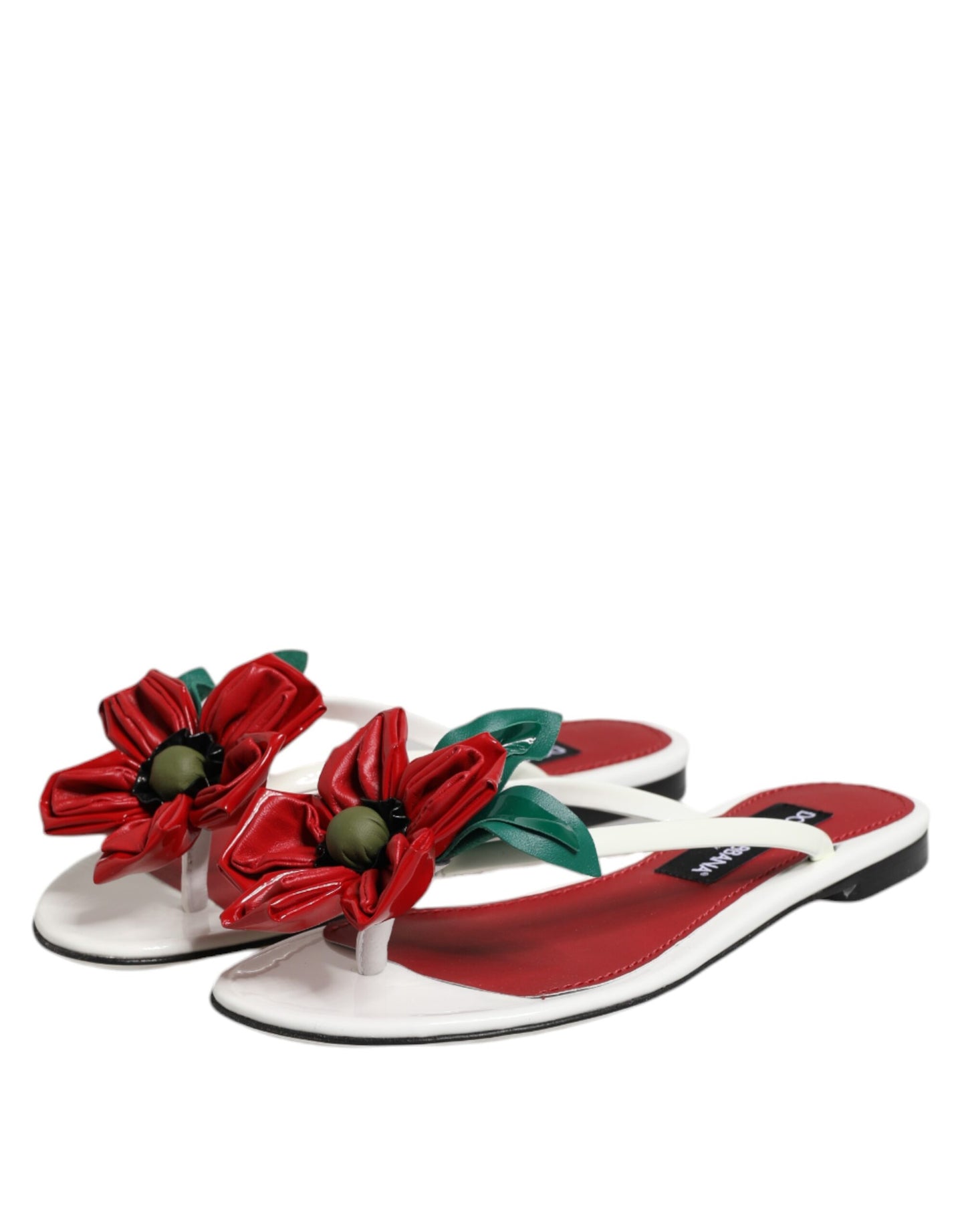 Dolce & Gabbana Rode Witte KEIRA Lederen Sandalen met Bloemenprint