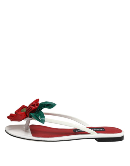 Dolce & Gabbana Rode Witte KEIRA Lederen Sandalen met Bloemenprint