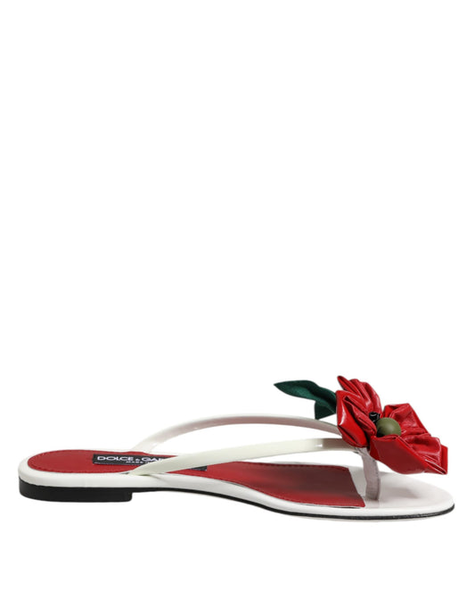 Dolce & Gabbana Rode Witte KEIRA Lederen Sandalen met Bloemenprint