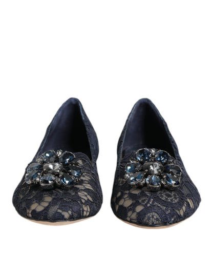 Dolce & Gabbana Blauwe Taormina Flats met Kant en Kristallen