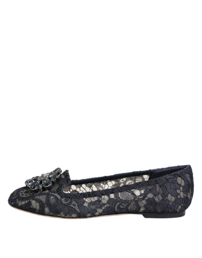 Dolce & Gabbana Blauwe Taormina Flats met Kant en Kristallen