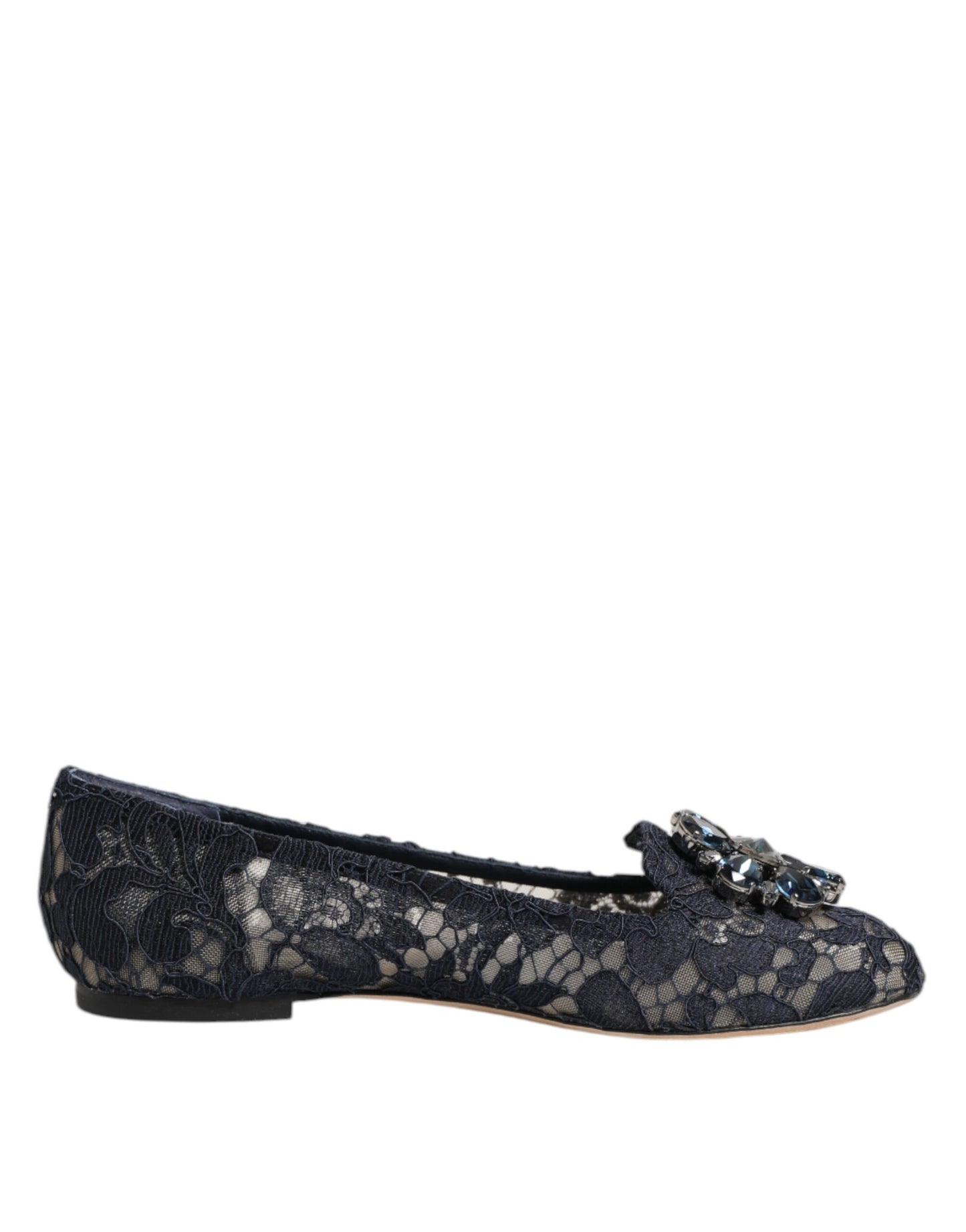 Dolce & Gabbana Blauwe Taormina Flats met Kant en Kristallen