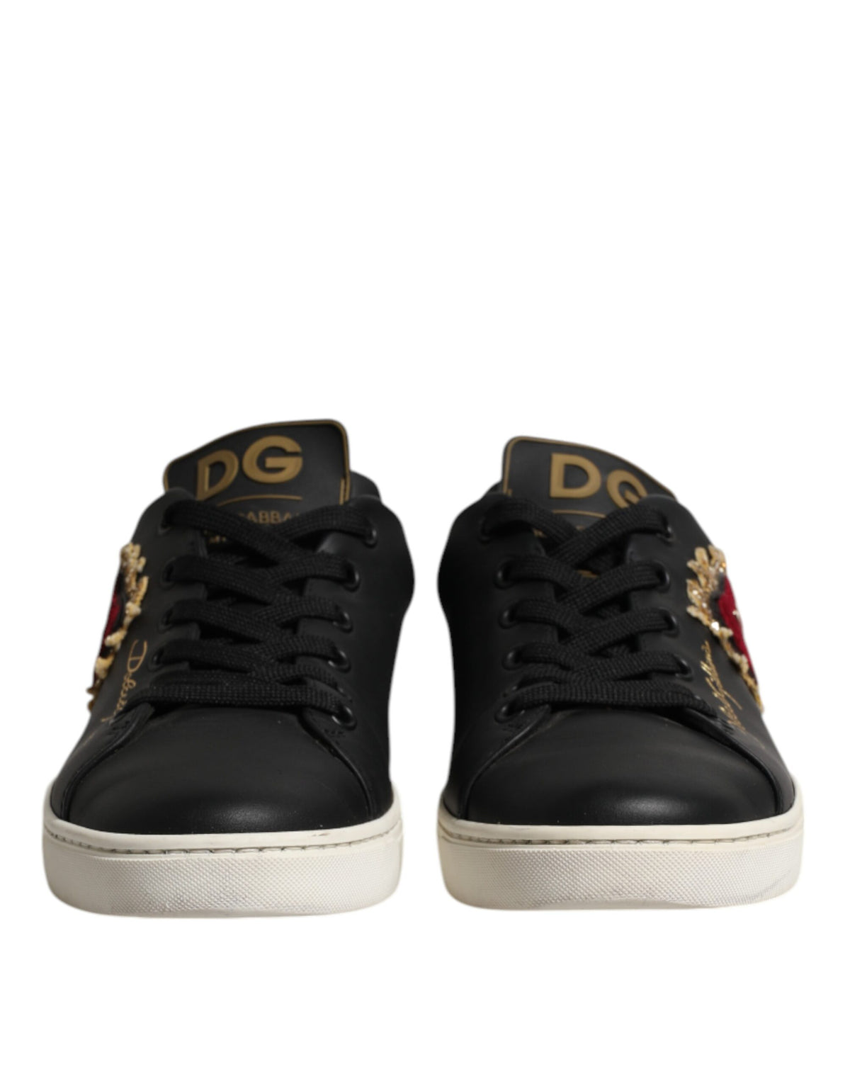 Dolce & Gabbana Black Leather Sacred Heart Sneakers
