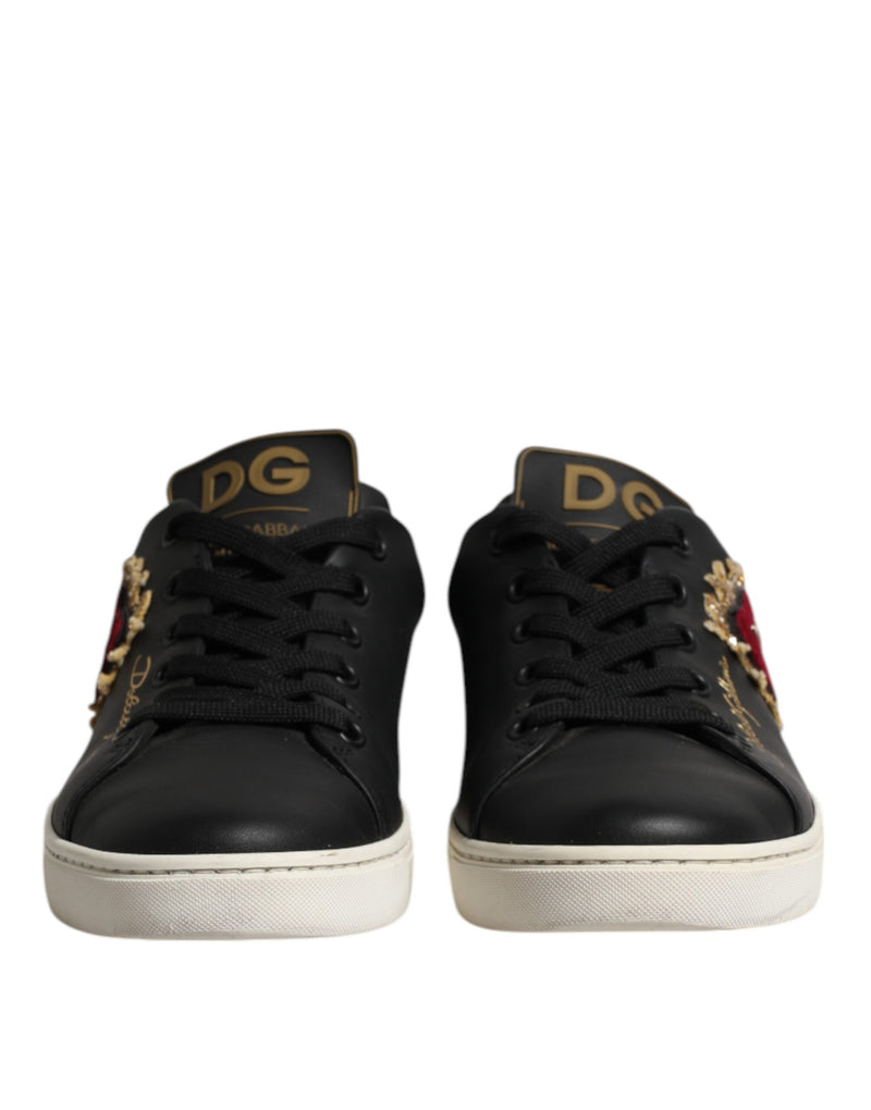 Dolce & Gabbana Black Leather Sacred Heart Sneakers