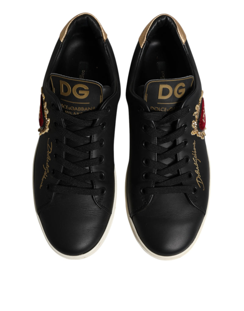 Dolce & Gabbana Black Leather Sacred Heart Sneakers