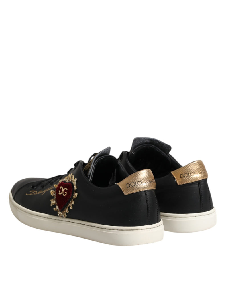 Dolce & Gabbana Black Leather Sacred Heart Sneakers