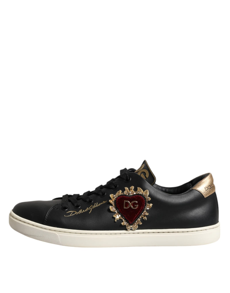 Dolce & Gabbana Black Leather Sacred Heart Sneakers