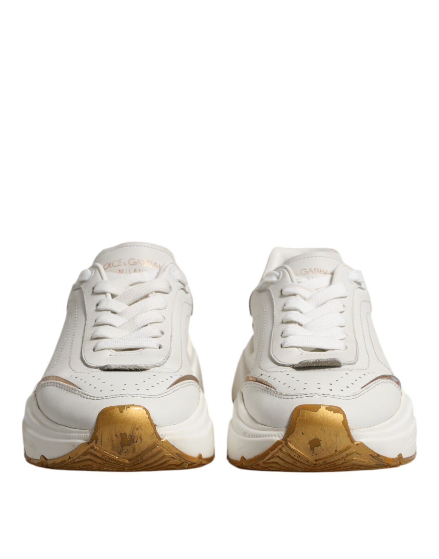 Sneakers basses Daymaster en cuir blanc et or de Dolce & Gabbana