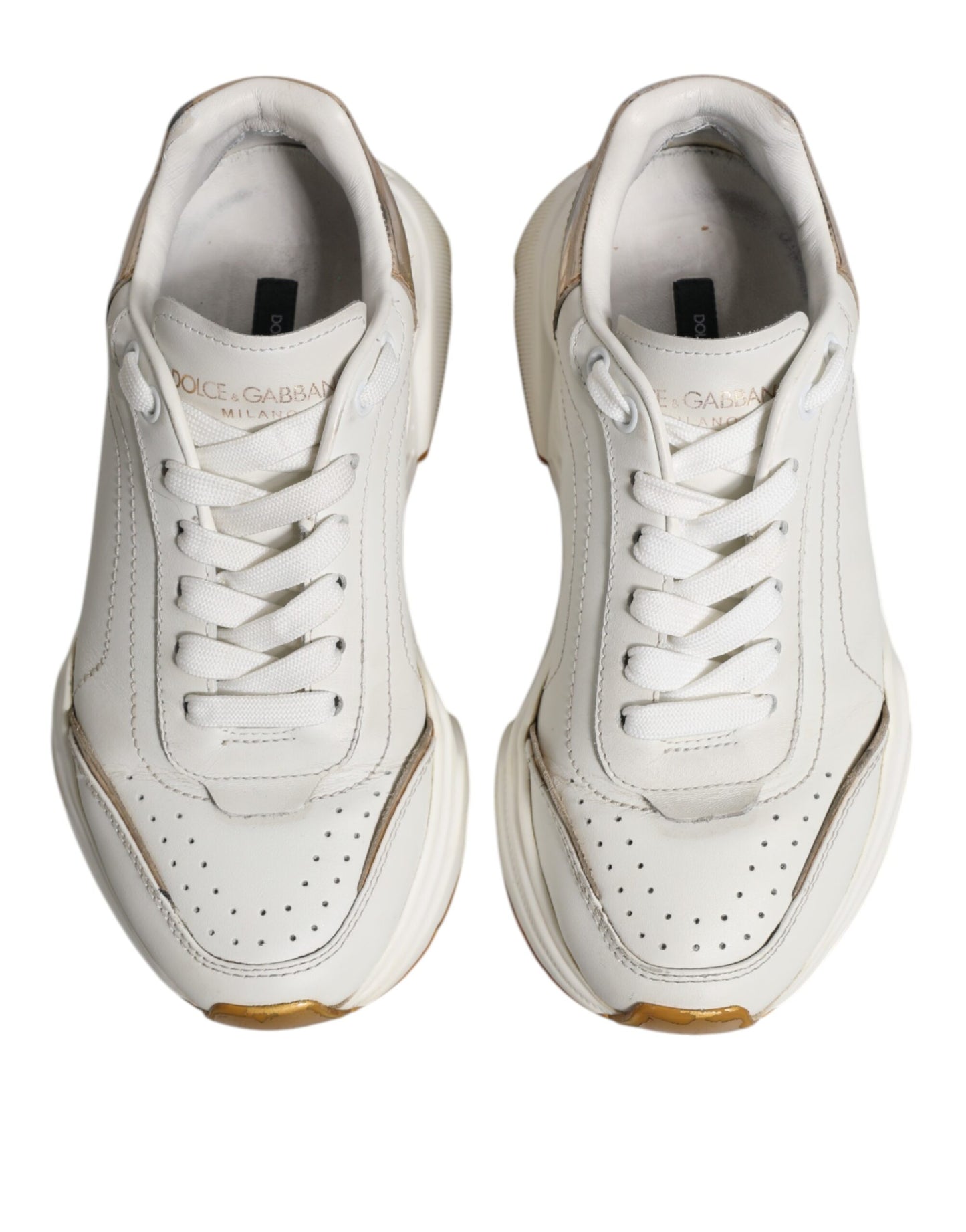 Sneakers basses Daymaster en cuir blanc et or de Dolce & Gabbana