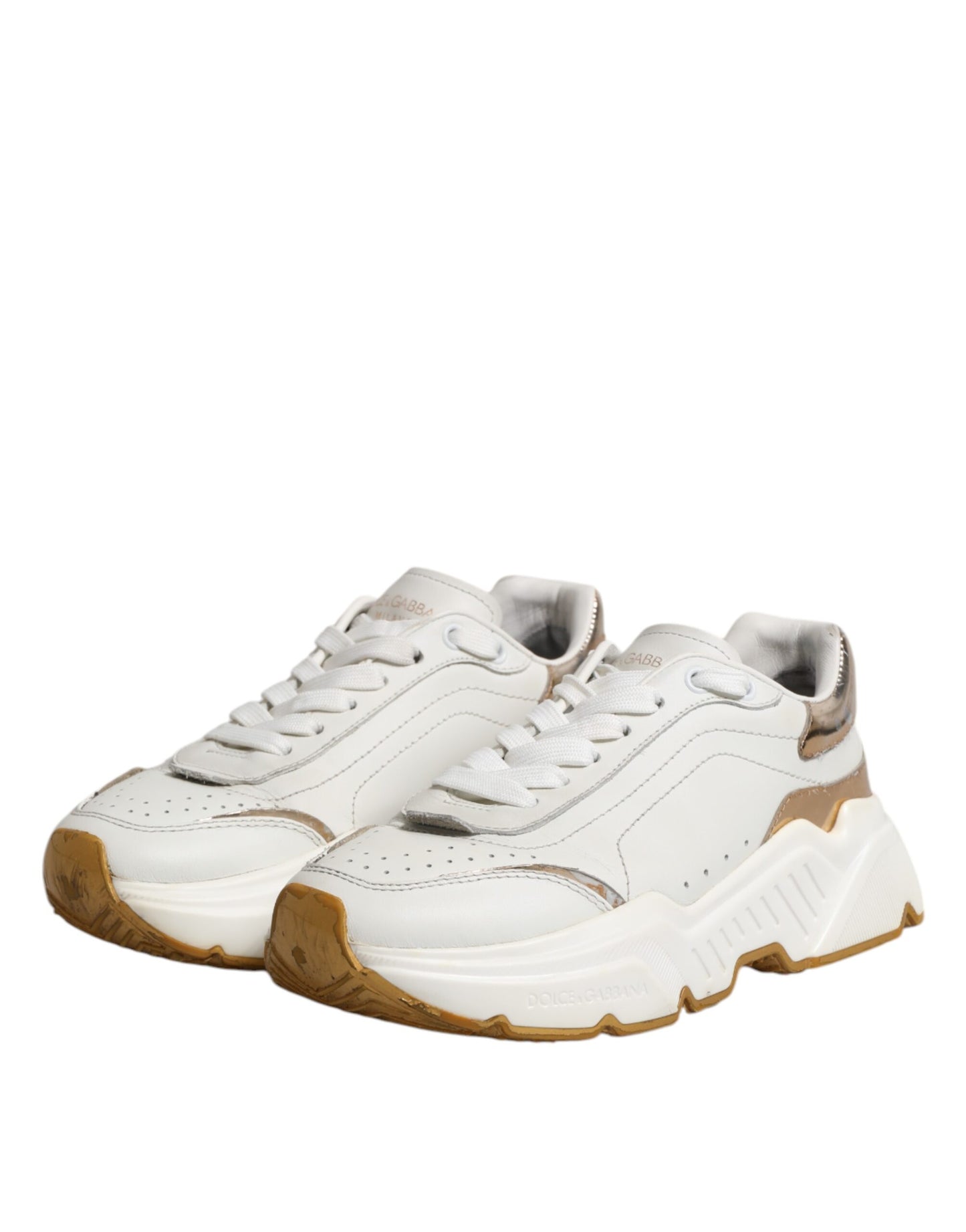 Sneakers basses Daymaster en cuir blanc et or de Dolce & Gabbana