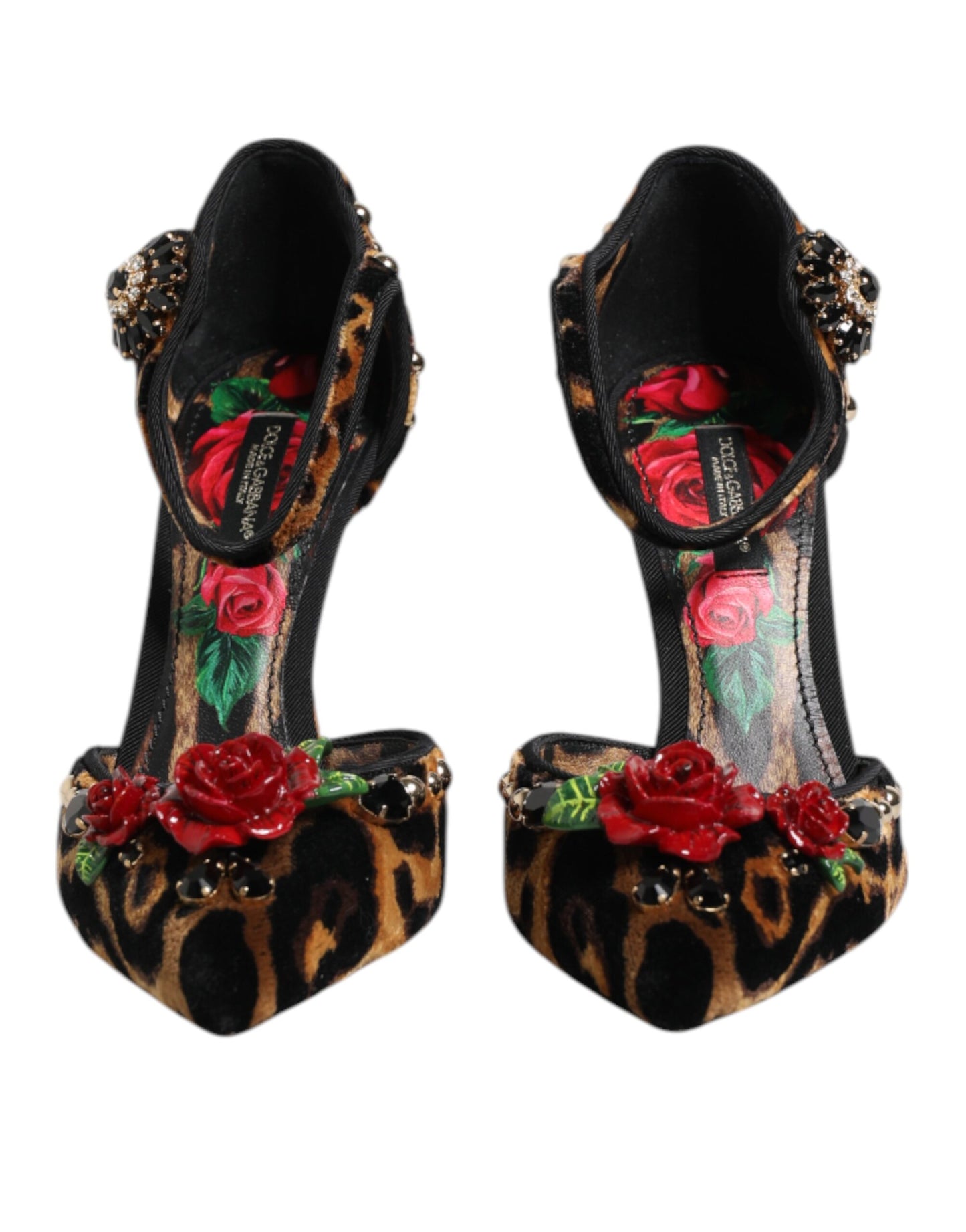 Dolce & Gabbana Bruine Pumps met Leeuwennoprint en Kristallen Rozen