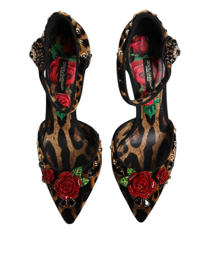 Dolce & Gabbana Bruine Pumps met Leeuwennoprint en Kristallen Rozen
