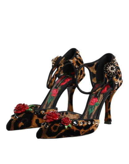Dolce & Gabbana Bruine Pumps met Leeuwennoprint en Kristallen Rozen
