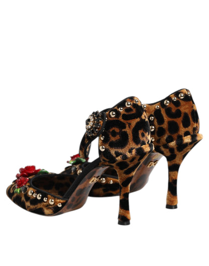 Dolce & Gabbana Bruine Pumps met Leeuwennoprint en Kristallen Rozen