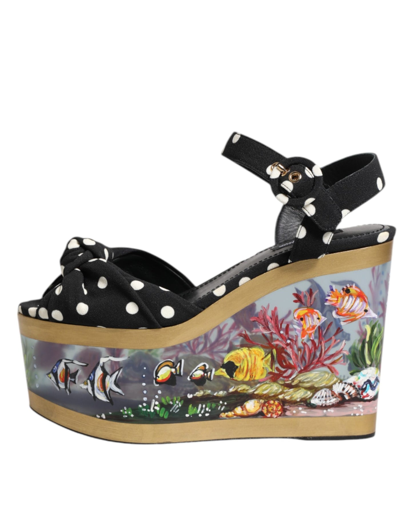 Sandales compensées à pois multicolores et motifs de poissons de Dolce & Gabbana